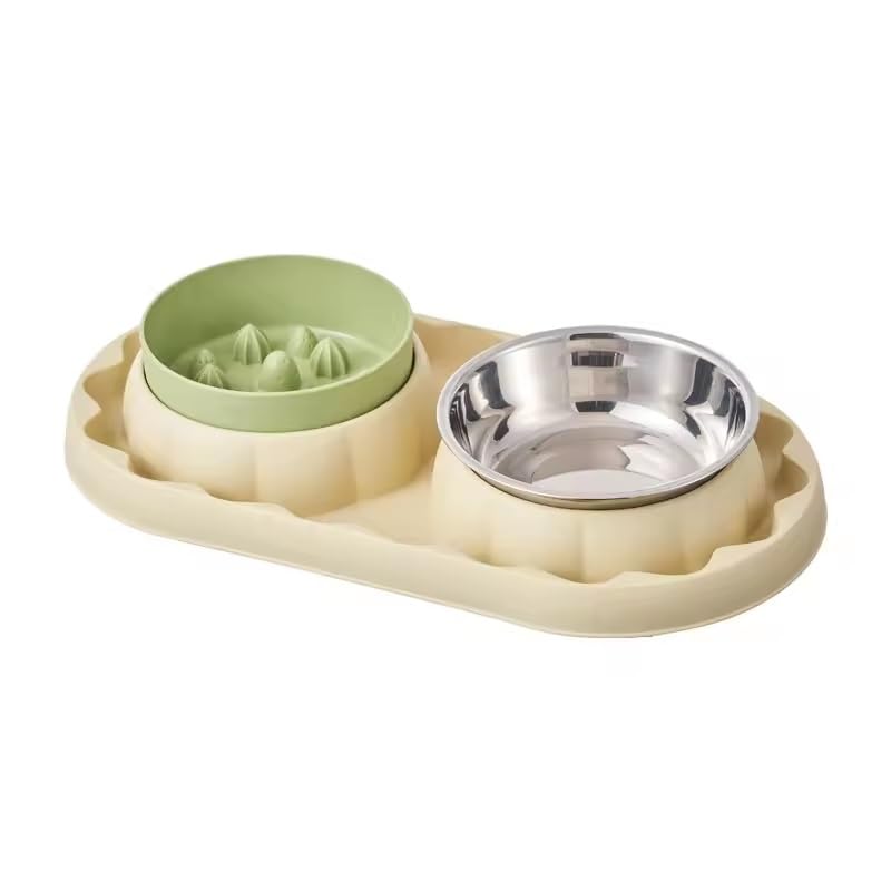 Credly NonSpill Double Dog & Cat Bowl Set  Puzzle Feeder For Fast Eaters With SplashGuard Base Tray EcoFriendly Slow Feeder 