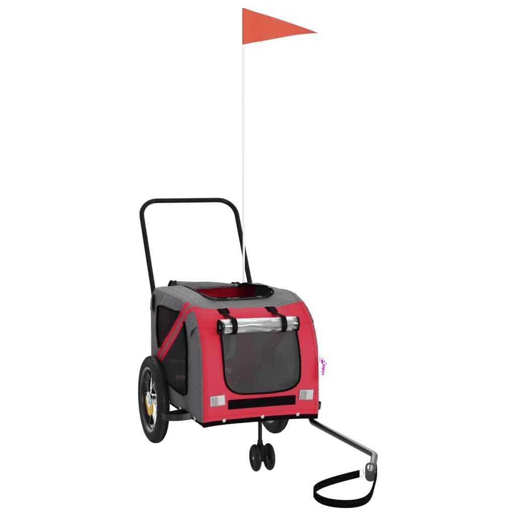 vidaXL Pet Bike Trailer - Red and Black, Iron Frame, Oxford Fabric with PVC Cover, for Small Dogs and Pets, 48"x20.5"x20.9"