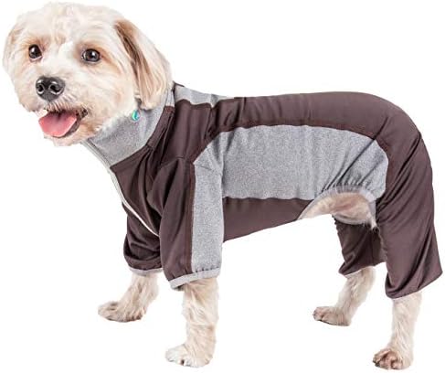 Pet Life  Active Warmpup Heathered Performance 4Way Stretch Twotoned Full Body Warm Up, Brown And Grey  Medium