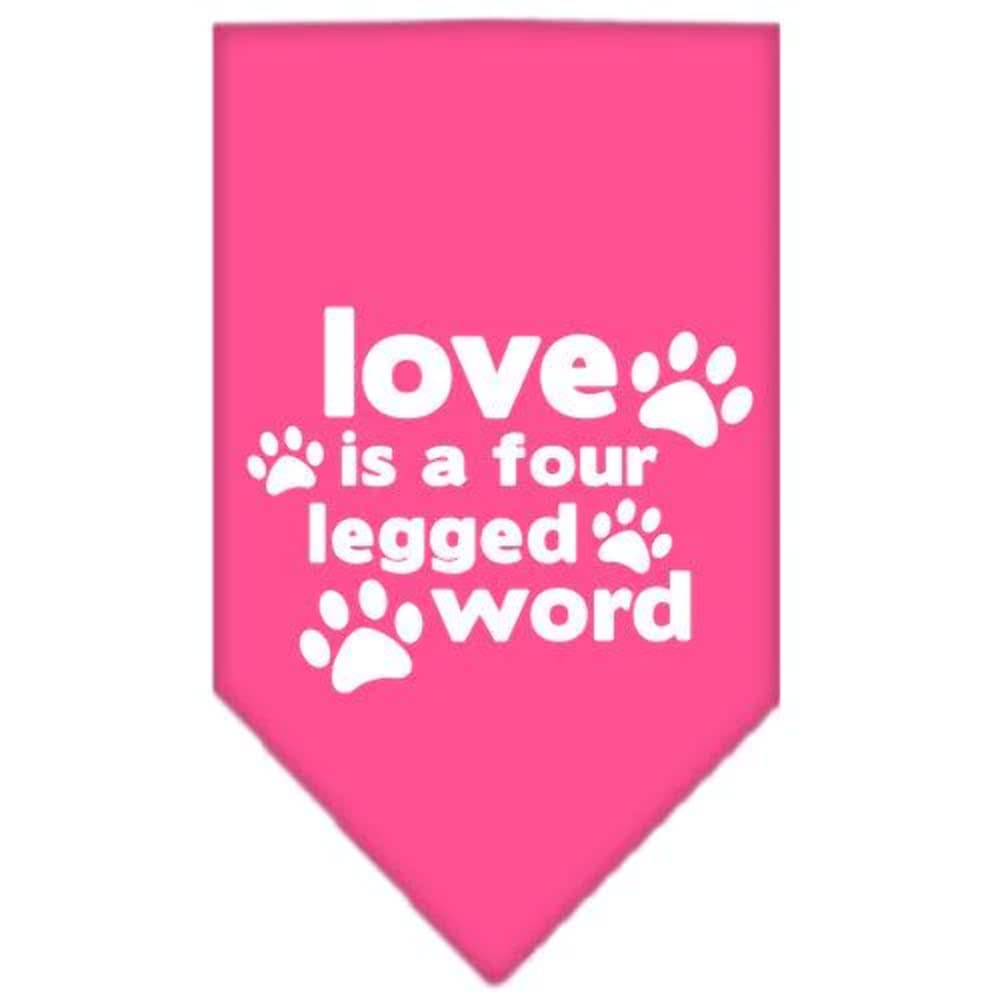 Mirage Pet Products Love is a 4 Leg Word Screen Print Bandana for Pets, Large, Bright Pink