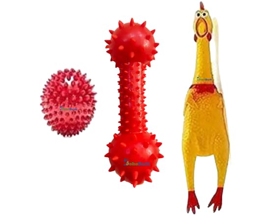 Bohobark Durable Chew Toy Ball+ Doumble + Chicken For Dogs | Chewing, Playing, Teething & Training For Small To Medium Dogs & Pu