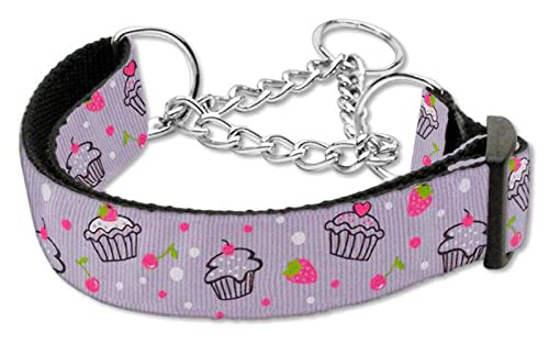 Mirage Pet Products Cupcakes Nylon Ribbon Martingale Collar for Pets, Medium, White