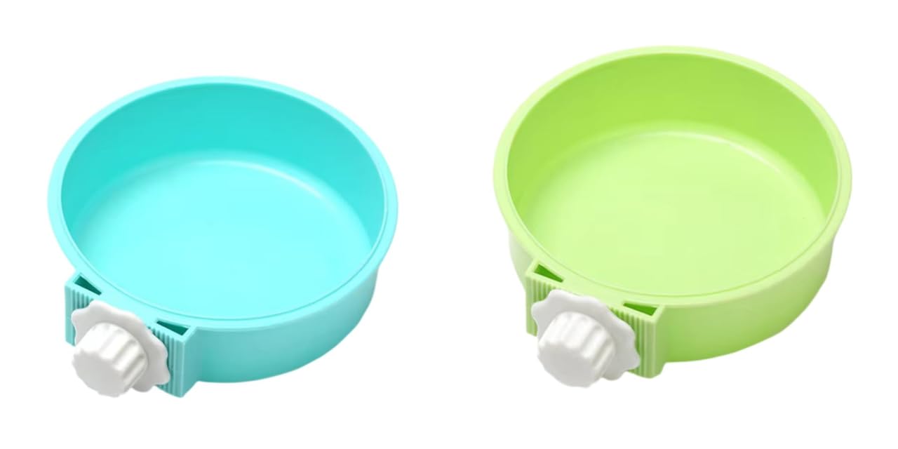 Round Cage Hanging Pet Bowl For Dog And Cat Food With Plastic Lock (Blue) And Round Cage Hanging Pet Bowl For Dog And Cat Food W