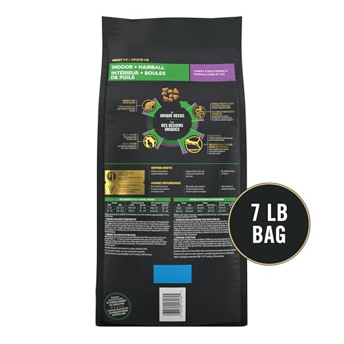 Purina Pro Plan Hairball Management, Indoor Cat Food, Turkey and Rice Formula - 7 lb. Bag
