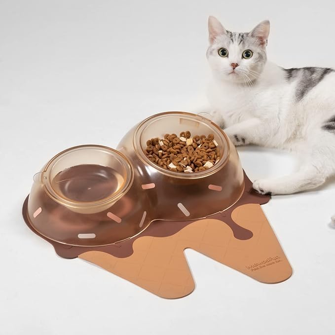 Lookmint 1Pc Ice Cream Cat Bowl Tilt High Foot Neck Protection Cat Bowl Double Bowl Drinking Pet Supplies Pet Bowl NoSpill Pet 