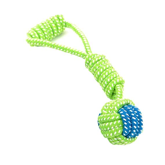 PSK PET MART Tug Knotted Cotton Rope Toy with Handle Ball Toys for Teeth Cleaning and Chewing for Small & Medium Dogs