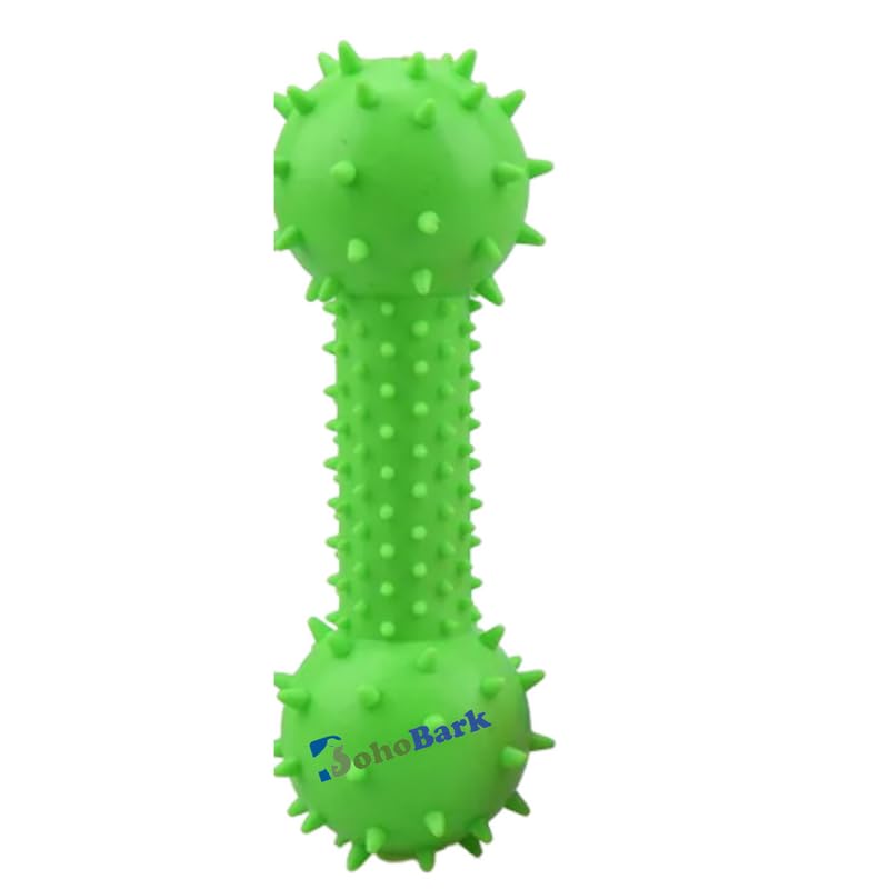 Bohobark Spike Dumbbell With Bell Dog Puppy Chew Teething Rubber ToyPack Of 1(Green)