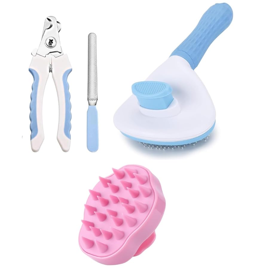 Dog Trust Pet Grooming Combo Of Nail Clipper And Slicker Brush For Dogs And Cats | Nail Clipper With Filer And Grooming Slicker 