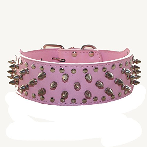 Serijoars Spiked Studded Dog Collar, Pu Leather Dog Collar, Adjustable Pet Collars For Medium Or Large Breed Pet (M, Pink)