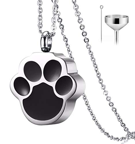 Qumy Pet Cat Dog Paw Print Cremation Jewelry For Ashes Wearable Urn Necklace Keepsake Memorial Pendant For Women Men, With Stainless Chain And Funnel Fill Kits (Women)