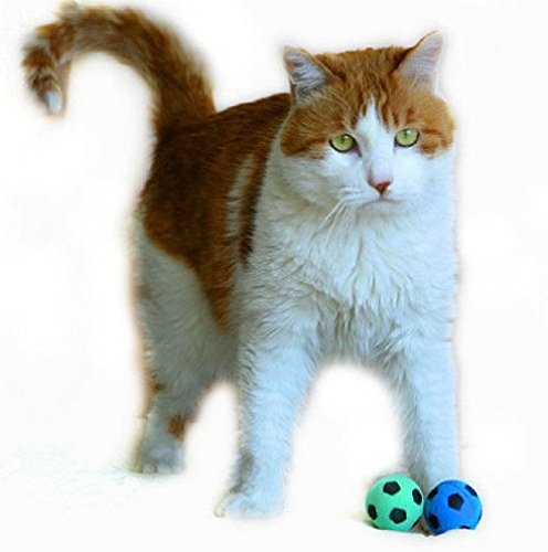 Petfavorites Cat Toy, Foam Sponge Soccer Ball (12 Pack), Interactive Pet Kitten Cat Exercise Toy Balls, Soft, Bouncy, Noise Free, Indoor, Pink, Yellow, Blue, Green