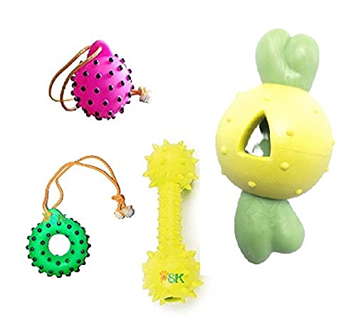 Psk Pet Mart Squeaky, Chew Teether Toys For Dog/Puppy  Squeaky Ball + Squeaky Tyre + Squeaky Hen (S) + Ringing Bone  Combo Of 
