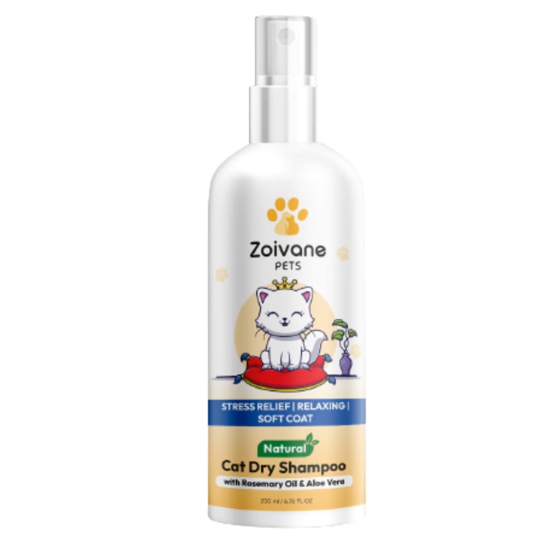 Zoivane Cat Dry Shampoo 200Ml|Extra White 5 In 1 Conditioner, Persian Hair Fall,Kitten, Accessories, Normal,Suitable All Types-P