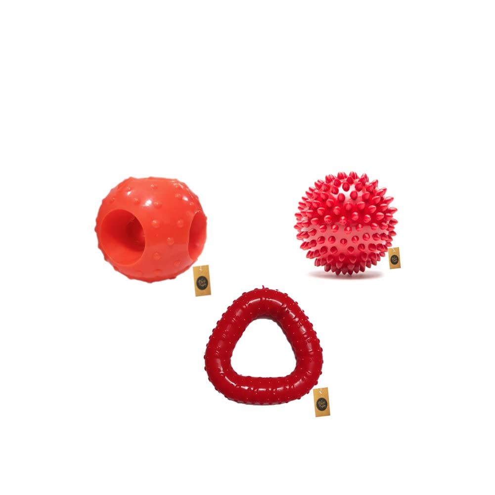 The Pets Company Rubber Dog Chew Toy Combo ( Dog Spike Ball 3 + Dog Hole Ball 3 + Triangle Dog Toy 5) | Ball Dog Toys For Sma
