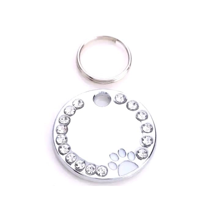 Personalized Dog/Cat Cute Paw Pet Id Tag With Unique Laser Engraving Name And Phone Number For Pet Collar Or Key Chain (White)