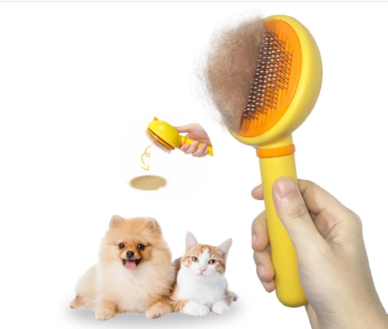 Cat Brush for Shedding, Self-Cleaning Slicker Brush for Indoor Cats, Gently Remove Loose Fur, Pet Grooming Massage Deshedding To
