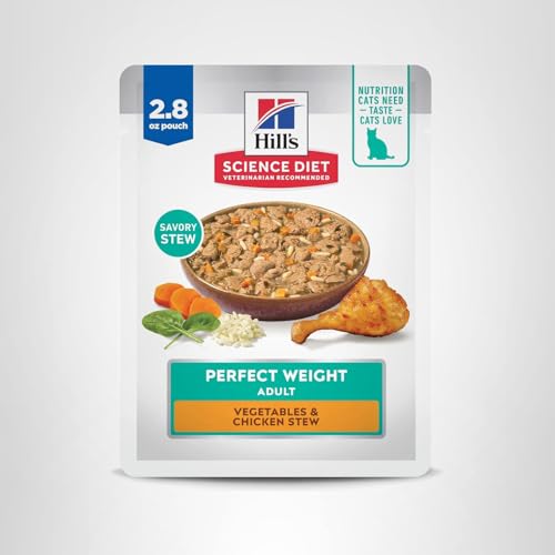 Hills Science Diet Perfect Weight, Adult 1-6, Weight Management Support, Wet Cat Food, Chicken & Vegetables Stew, 2.8 oz Pouch,