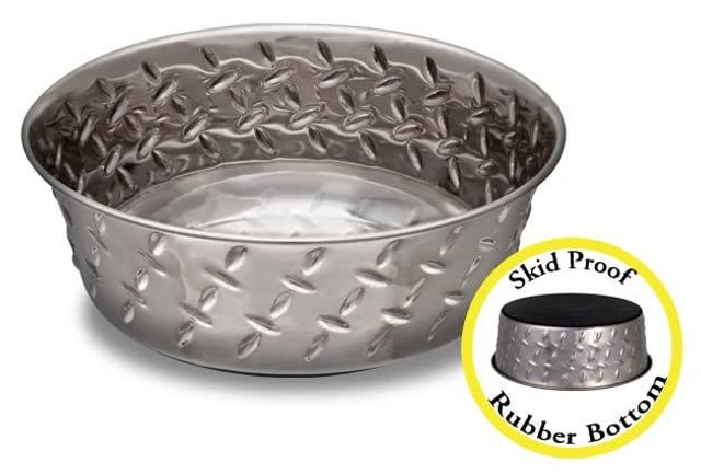 Loving Pets Diamond Plated Dog Bowl With Non-Skid Bottom, 1-Pint, Silver