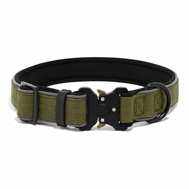 Petz R Us Reflective Tactical Dog Collar  Tough, Comfortable Dog Collar And Built For Adventure  Army Green  Large