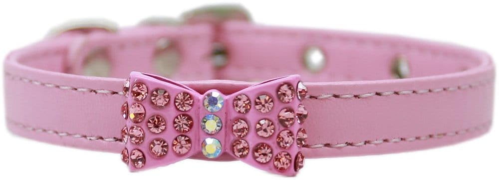 Dog, Puppy & Pet Fashion Collar, "Bow-Dacious Crystal" Light Pink 16
