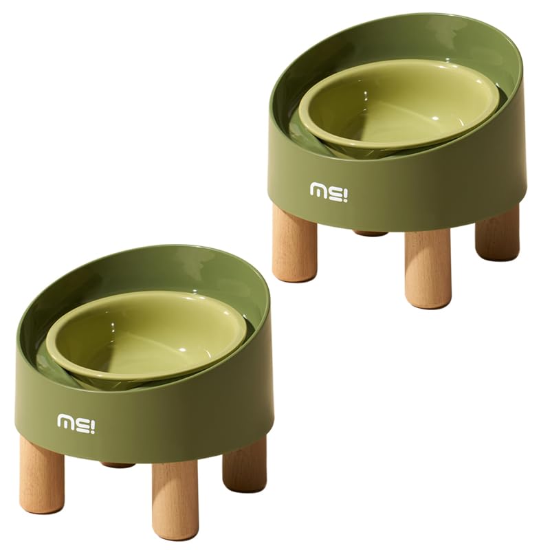 Ceramic Elevated Cat Bowls, Adjustable Raised Double Bowls Set, Pet Bowl with Anti Slip Rubber Pad, Leak-Proof, Stress Neck Free