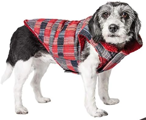 Pet Life  Scotty Tartan Classical Plaided Insulated Dog Coat Jacket, Red And Grey Plaid  Medium