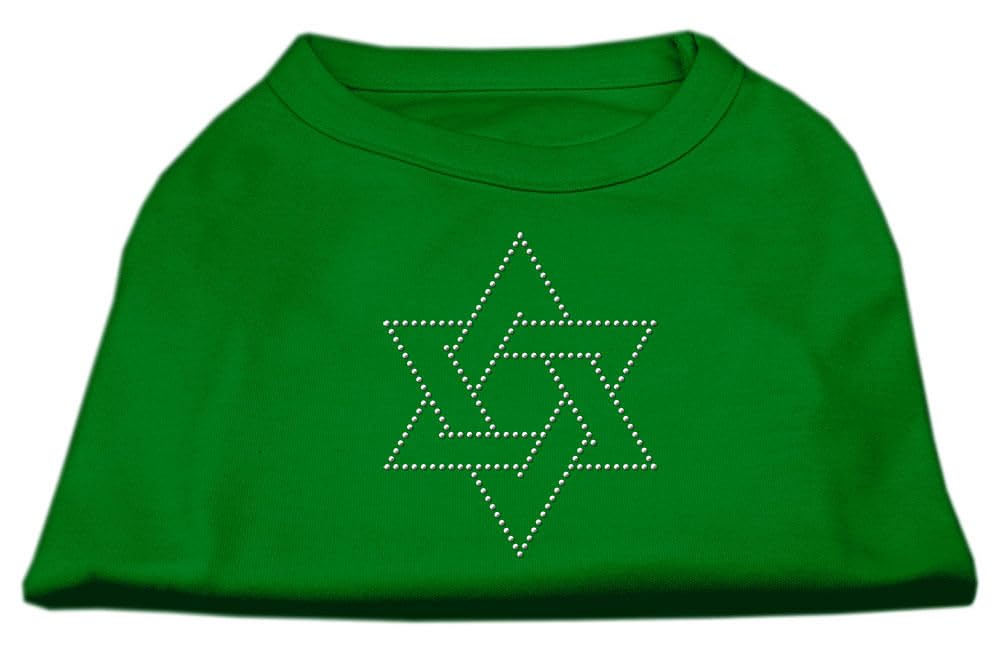 Mirage Pet Products 10-Inch Star of David Rhinestone Print Shirt for Pets, Small, Emerald Green