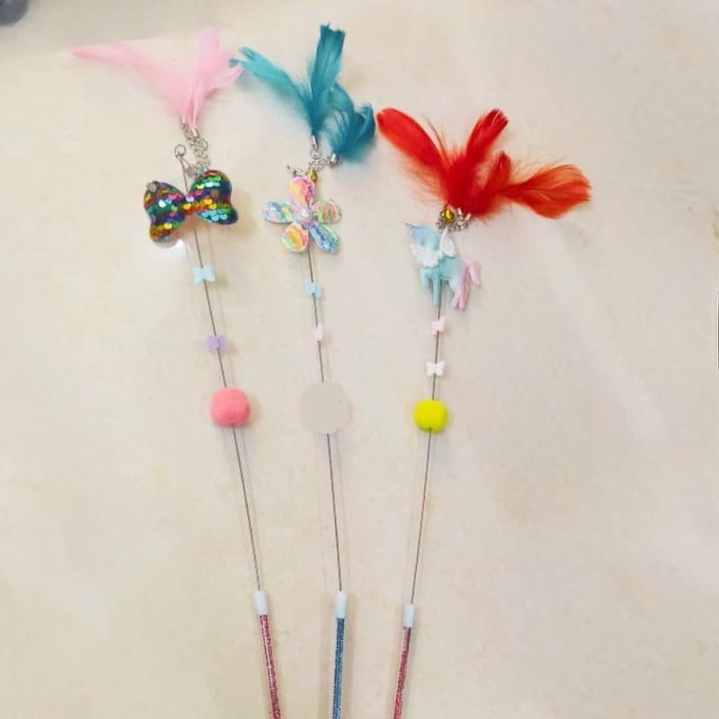 Dog Trust 3Pcs Cat Wand Toy Set  Interactive Training And Exercise Sticks For Cats And Kittens, Plastic Teaser Toys For Stimula