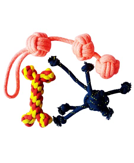 Youhavedeal Dog Chew Toys For Puppy Teething  3 Pack Indestructible Pet Toys For Puppy Chewers, Interactive Tug Of War Rope Toy