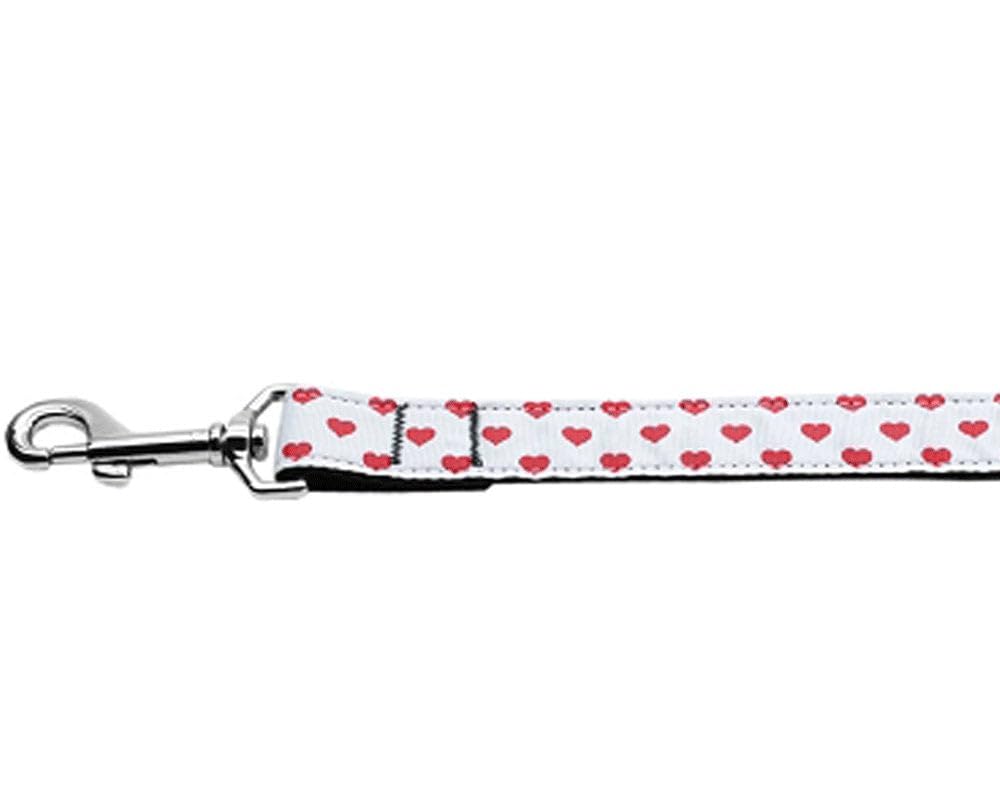 Pet Dog & Cat Nylon Collar or Leash, "White and Red Dotty Hearts" 5/8" w x 4 ft. leash