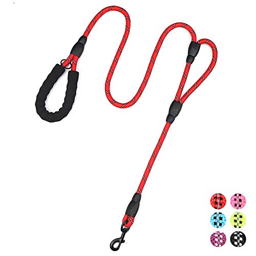 Plutue Pet Rope Dog Leash 6Ft Long,Traffic Padded Two Handle,Heavy Duty,Reflective Double Handles Lead For Control Safety Training,Leashes For Large Dogs Or Medium Dogs,Dual Handles Leads(Red)