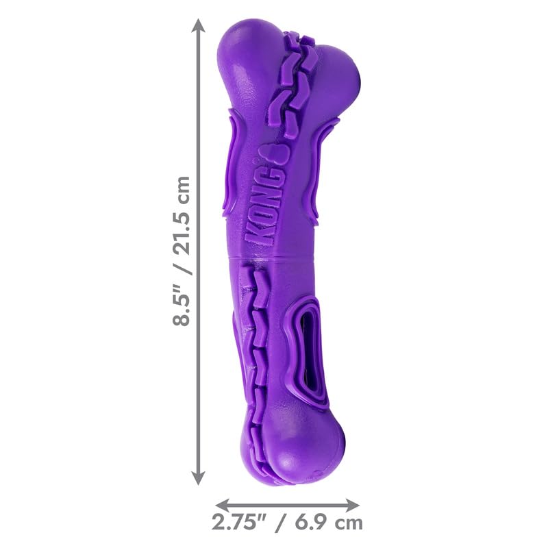 KONG Squeezz Flex Bone - Interactive Dog Toy for Medium Breeds, Purple, Thermoplastic Rubber, Fetch & Chew Holder