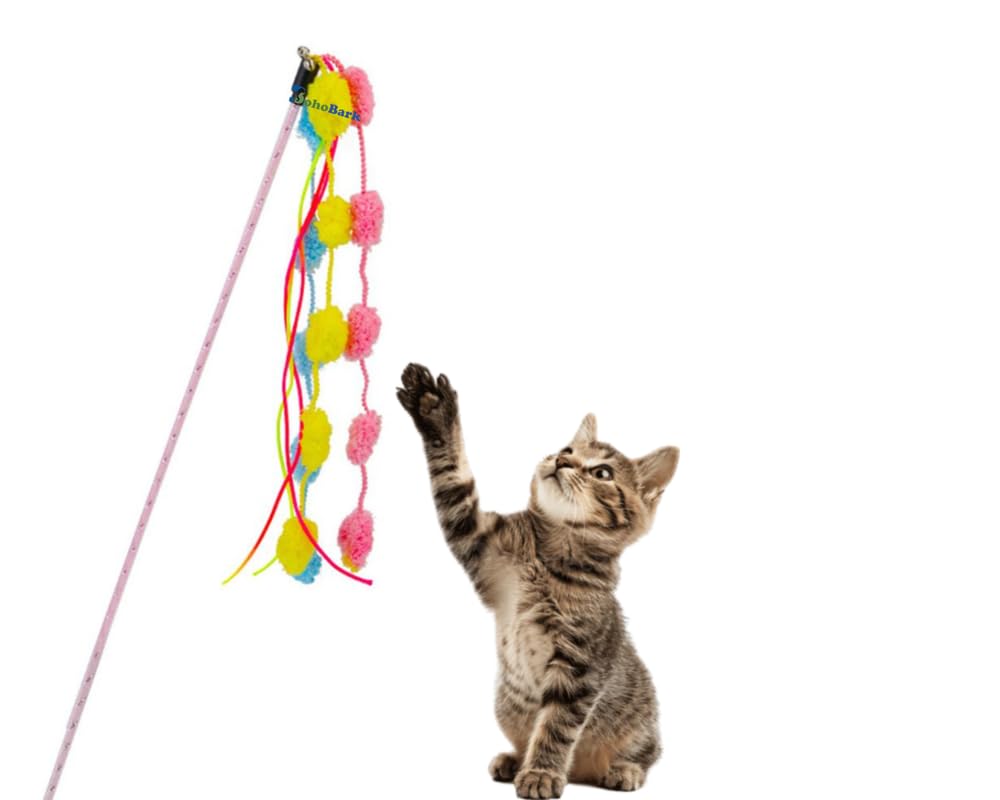 Bohobark Funny Cheap Playful Cat Sticks Teaser Wand Toy Stick Feather Pet Toys For Cat Dog