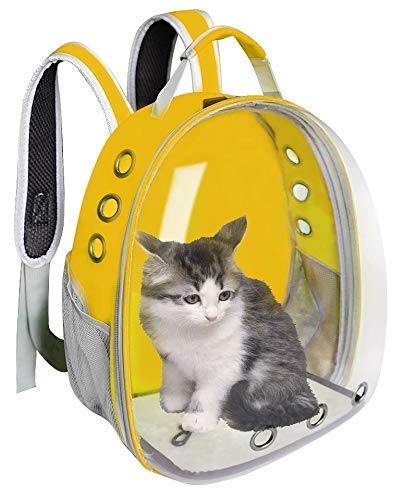 PSK PET MART Breathable Transparent Pet Puppy Carrier Bag Hand Shoulder Straps Bagpack Space Capsule Box Cage for Travel (Yellow