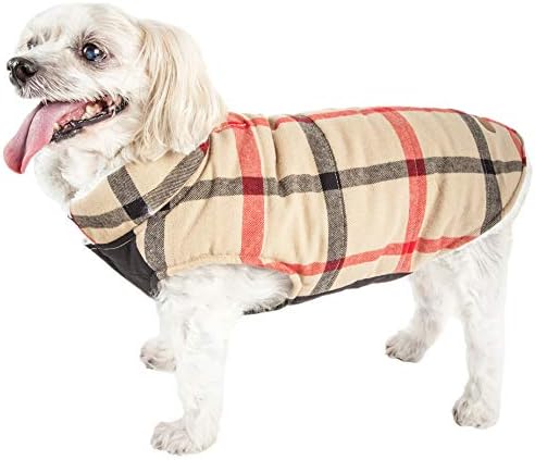 Pet Life  Allegiance Classical Plaided Insulated Dog Coat Jacket, White And Red Plaid  Large