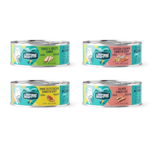 A Strong Heart Canned Wet Cat Food, Dinner Variety Pack - 5.5 oz Cans (Pack of 32), Made in The USA with Real Chicken, Turkey &