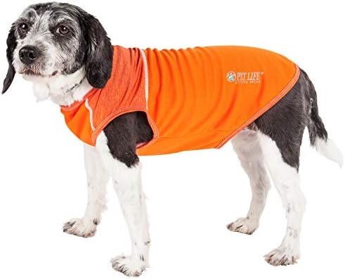 Pet Life  Active Aeropawlse Heathered Quickdry And 4Way Stretchperformance Dog Tank Top Tshirt, Orange  Small