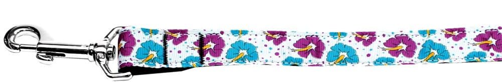 Pet Dog and Cat Nylon Collar or Leash, "Blue & Purple Hibiscus Flowers" 5/8" w x 6 ft. leash