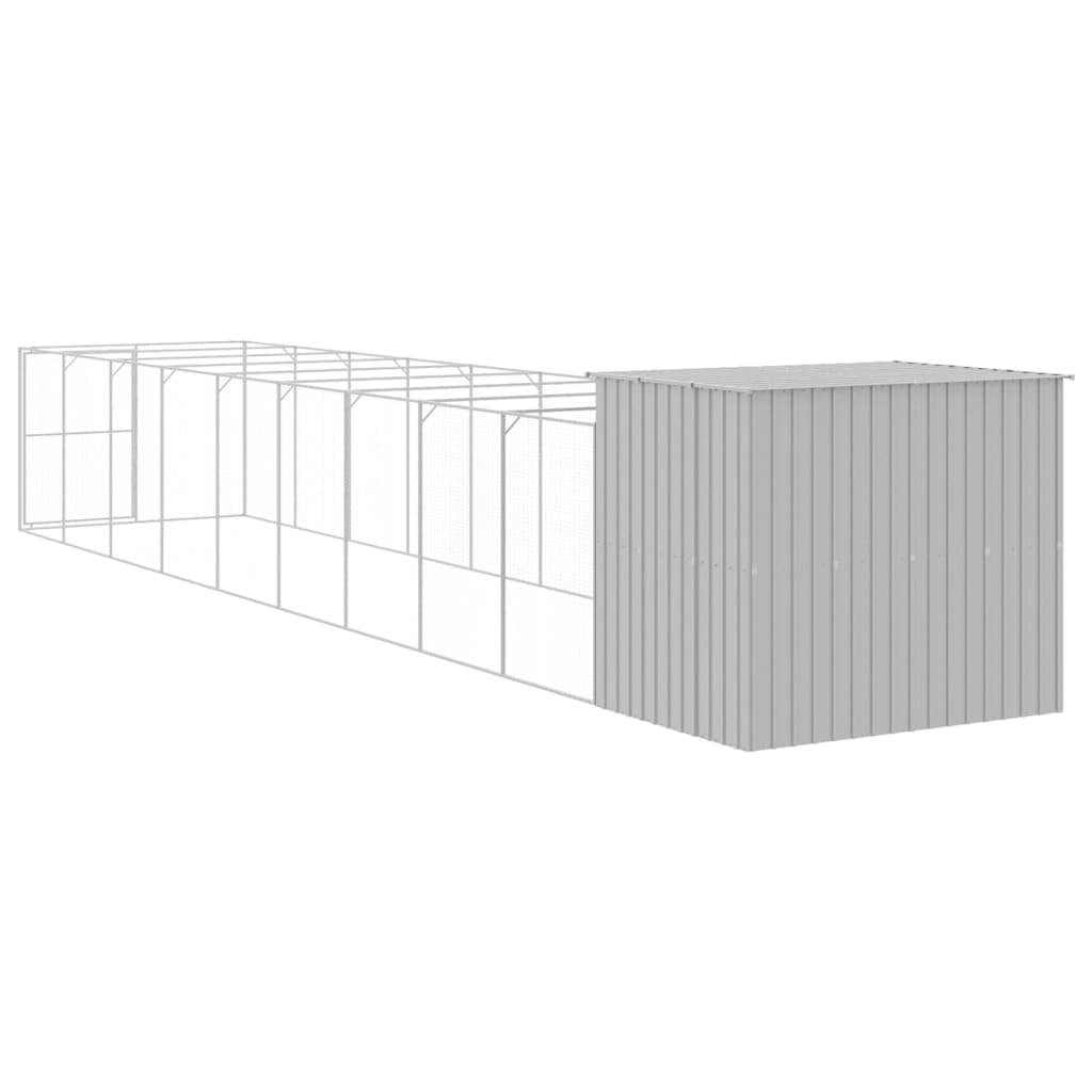 vidaXL Dog House with Run Light Gray 84.3x420.9x71.3 Galvanized Steel