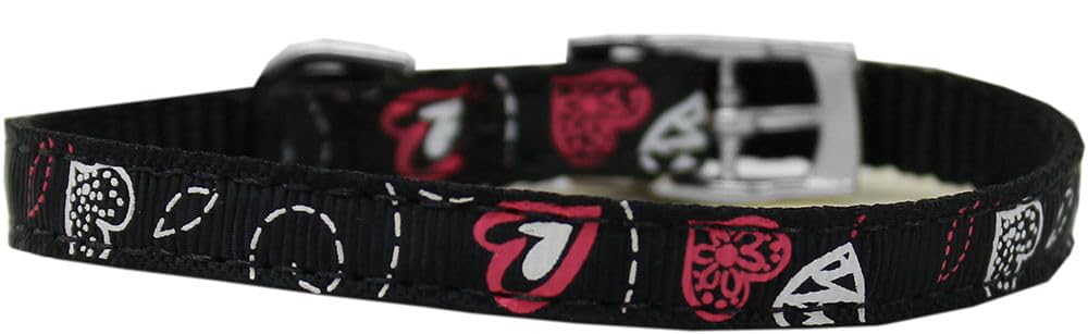 Mirage Pet Products Crazy Hearts Nylon Dog Collar with Classic Buckle, Size 8, Black