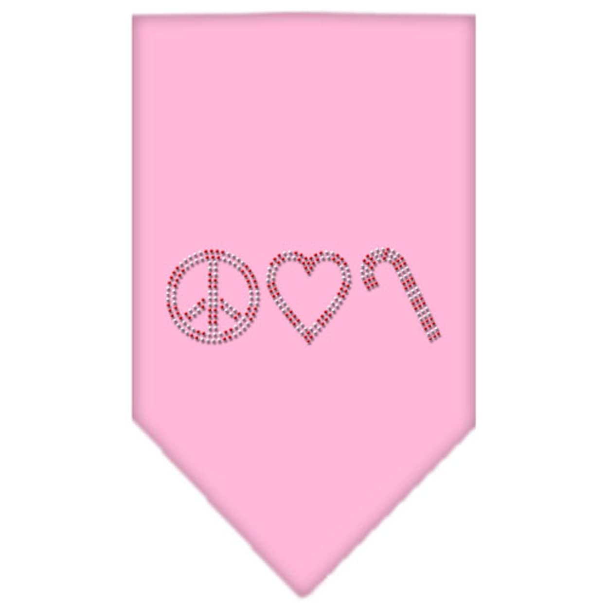 Christmas Pet and Dog Bandana Rhinestone, "Peace, Love & Candy Canes" Light Pink Small