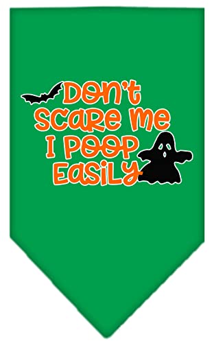 Halloween Pet and Dog Bandana Screen Printed, "Don't Scare Me, I Poop Easily" Emerald Green Large