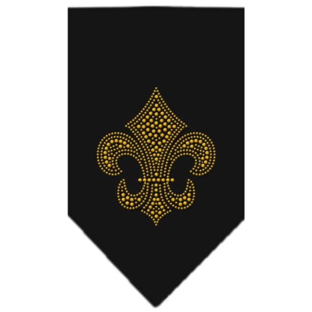 Pet and Dog Bandana Rhinestone, Fleur De Lis Gold Grey Large