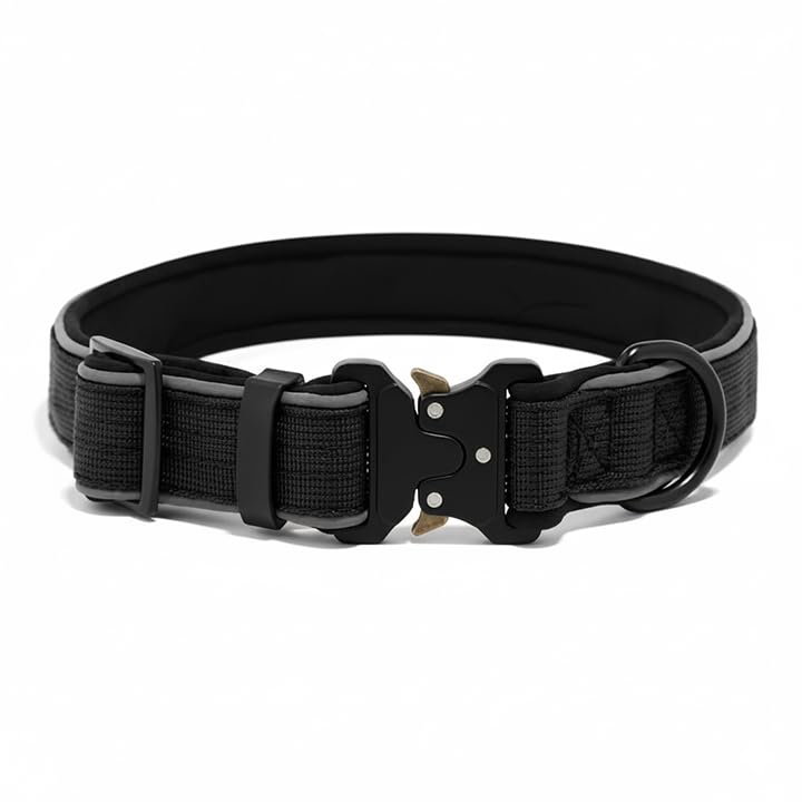 Petz R Us Reflective Tactical Dog Collar  Tough, Comfortable Dog Collar And Built For Adventure  Black  L