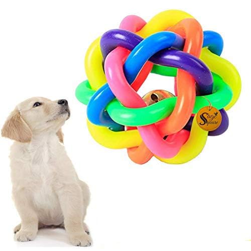 Sage Square Dogs & Puppies Toy, Colorful With Ring Bell In Ball, For Training, Playful, Indoor Outdoor Play (Random)