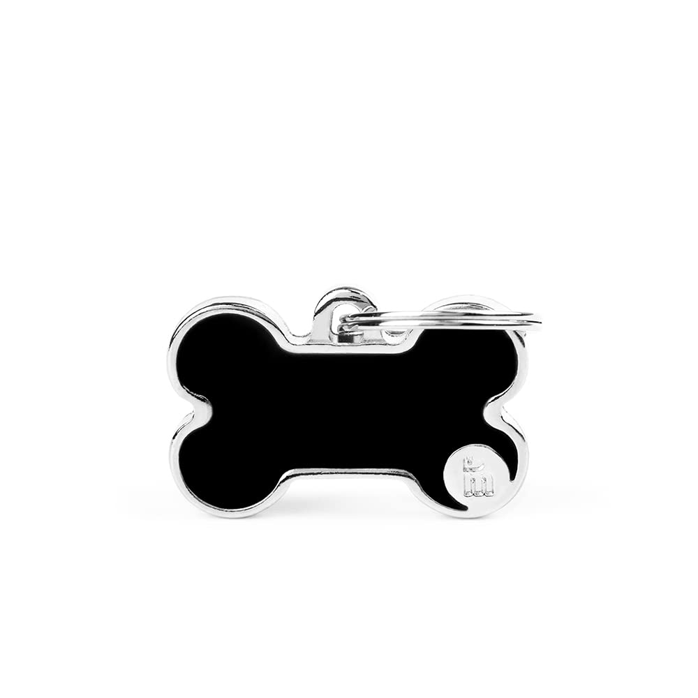 My Family Personalized Pet Id Tag Made In Italy, Small Black Bone, Free Engraving, Hand Enamelled In Metal, Basic Handmade Colle