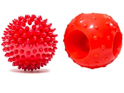 Psk Pet Mart Natural Rubber Hole & Spiked Ball Dog Toy Combo, 3 Inches (2 Pcs Ball)
