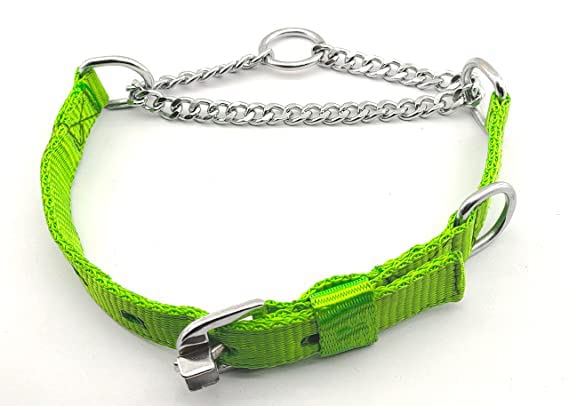 D&C Paws Dog Choke Pet Nylon Half Chain Collar  Adjustable Collar And Strong Reflective Nylon Padded, Safety Metal Chain For Do