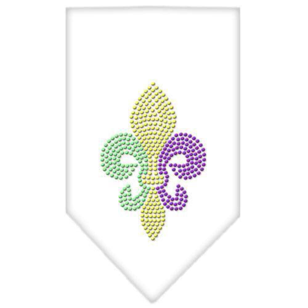 Mirage Pet Products Mardi Gras Fleur De Lis Rhinestone Bandana, White, Large