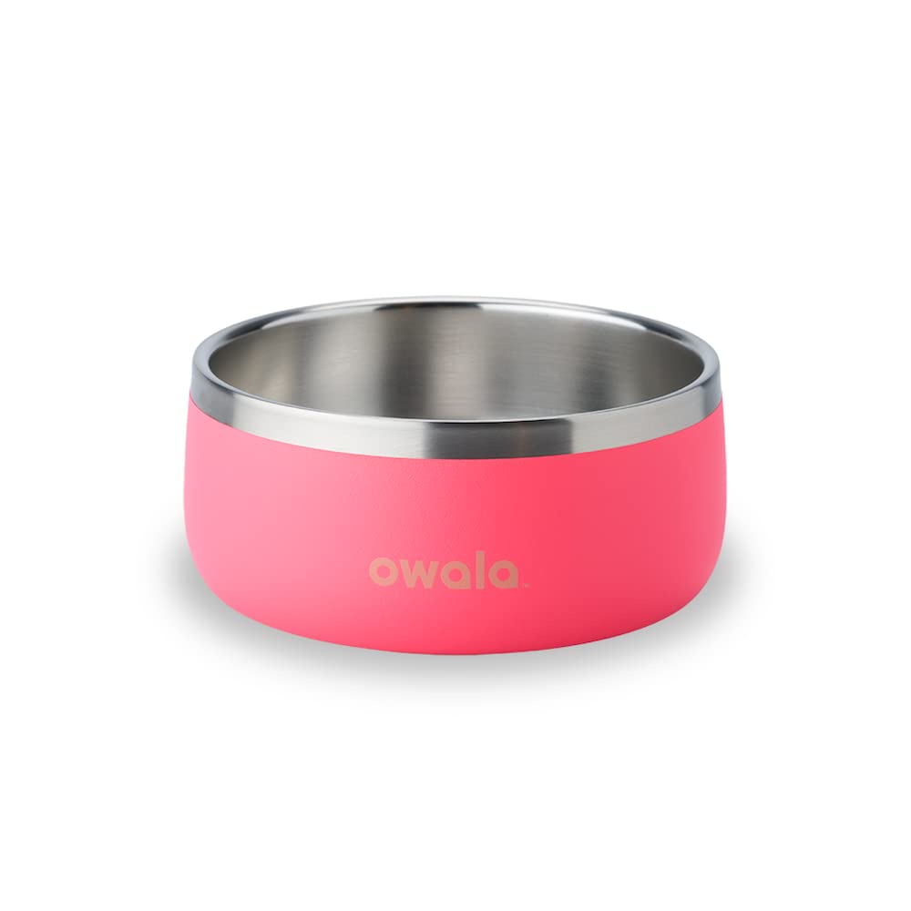 Owala Pet Bowl - Durable Stainless Steel, Food and Water Bowl for Dogs, Cats, and All Pets, Non-Slip Base, 24oz, Pink (Hyper Fla